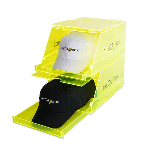 (Back Order) The Neon Yellow Glasshouse CapBox Transparent Hat Rack Stackable Baseball Cap Storage