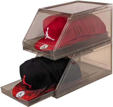 (2 Pack) The CapBox 2 Brown Wood Color Plastic Hat Cap Rack Organizer Demo Version this item will be sold for a limited time only